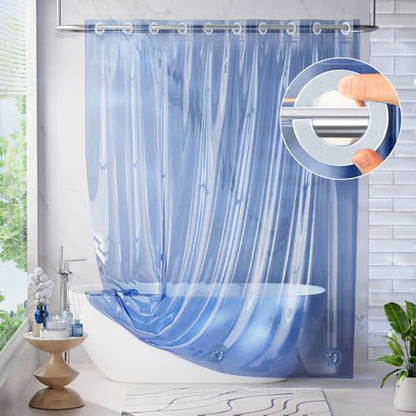 AmazerBath No Hook Shower Curtain and Liner 3-in-1, Luxury Heavy Duty Clear Blue No Hook Shower Liner, 72x75 100% EVA Hookless Shower Curtain with 3 Heavyweight Stones - color: Rainbow Oceanic