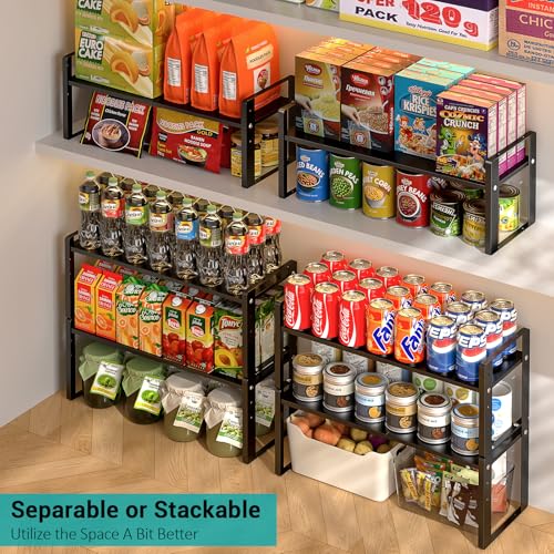 2 Pack Expandable Cabinet Organizer Shelves, 88lbs High Weight Capacity, Stackable Heavy-Duty Metal Storage Rack, Adjustable Cabinet Shelf for Kitchen, Pantry, Cupboard, Under Sink, Black - color: Black