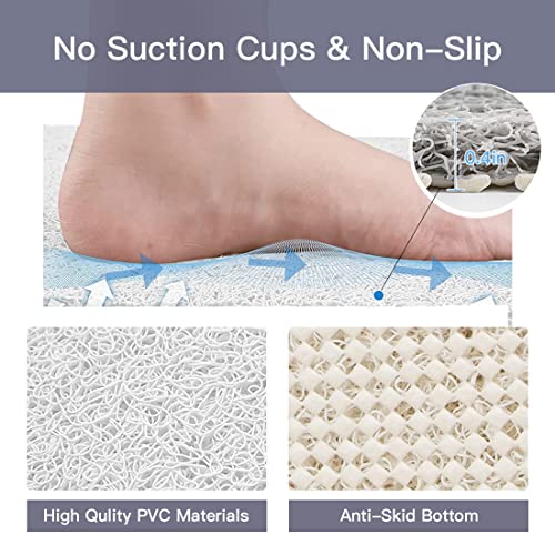 Bathtub Mat Non Slip Shower Mat Soft PVC Loofah Bath Tub Mats with Drain for Bathroom Tub 40 x 16 Inch (White) - color: White