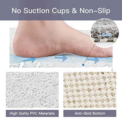 Shower Mat Non Slip,27 x 27 Inch Extra Large Bath Mat with Drain,Soft Square Loofah Shower Stall Mat Bathtub Mat for Bathroom,Without Suction Cups (White) - color: White