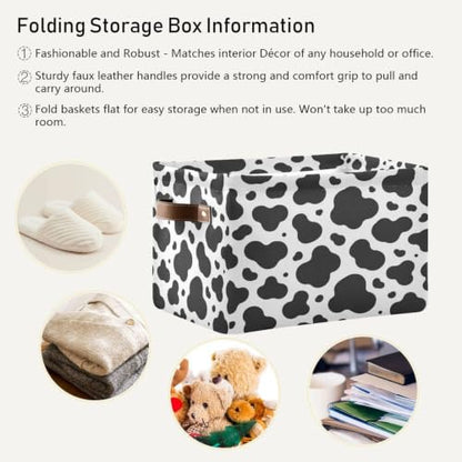Black Cow Pattern Storage Baskets 1 Pack | Collapsible Open Home Storage Bin with Handle for Home Bedroom Cloth