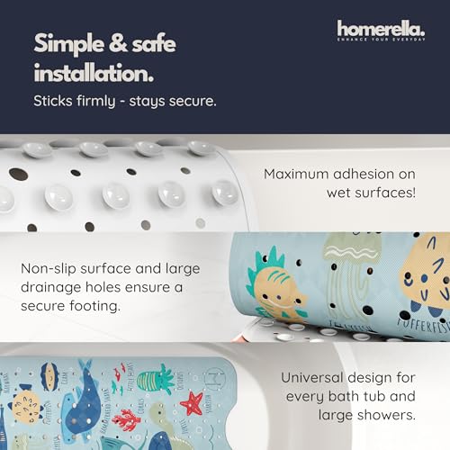 homerella Bathtub Mat Non Slip Kids 40x16 Baby Bath Mat Non Slip Anti Mold | 100% BPA Free, Non Toxic, Mildew Resistant, Machine Washable, Extra Long Kids Bath Mat for Tub Non Slip, Toddler Bath Mat - color: Light Blue Underwater Abc, size: 40" x 16" (Rec