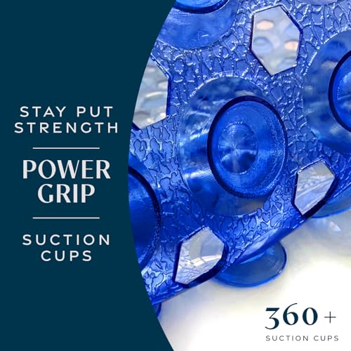 SlipX Solutions 39"x16" Power Grip Non Slip Bathtub Shower Mat, Blue | Stronger Wet Surface Protection, Soft Under Foot, 265+ Suction Cups, Large Drainage Holes - color: Clear Blue