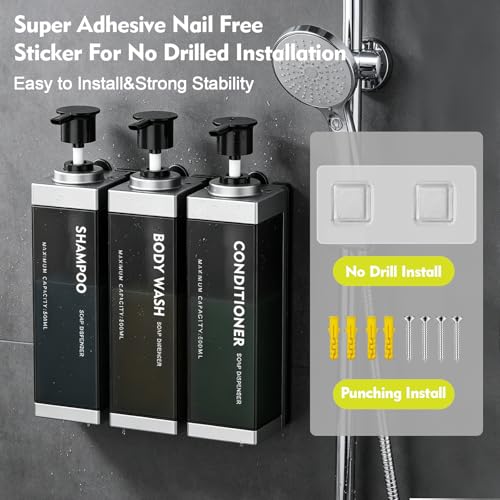 3 Chamber Wall Mount Shampoo and Conditioner Dispenser | 17oz Per Chamber Key Lock Large Pump Refillable ABS Bottle Set For Bathroom Hotel Gym RV Daily Use Silver - color: Silver, size: 3