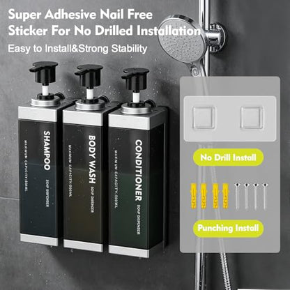 3 Chamber Wall Mount Shampoo and Conditioner Dispenser | 17oz Per Chamber Key Lock Large Pump Refillable ABS Bottle Set For Bathroom Hotel Gym RV Daily Use Silver - color: Silver, size: 3