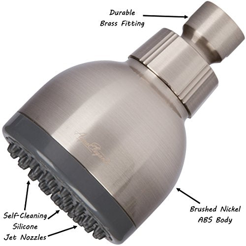 High Pressure Shower Head - 2.5 GPM - Brushed Nickel | Best 3 Inch Wall Mount Bathroom Showerhead For Boosting Low Flow With Anti-Clog Nozzles, Adjustable Brass Ball Joint - color: Brushed Nickel, size: 2.5 GPM