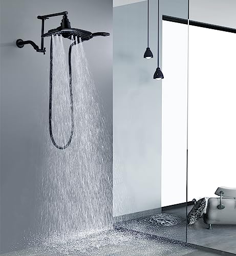 BRIGHT SHOWERS Brass Shower Arm Extender for Rain and Handheld Shower Head, 14 Inch Universal Shower Head Extension Arm, Adjustable Height & Angle, Oil-Rubbed Bronze - color: Oil Rubbed Bronze, style: 14 Inch