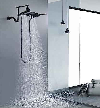 BRIGHT SHOWERS Brass Shower Arm Extender for Rain and Handheld Shower Head, 14 Inch Universal Shower Head Extension Arm, Adjustable Height & Angle, Oil-Rubbed Bronze - color: Oil Rubbed Bronze, style: 14 Inch