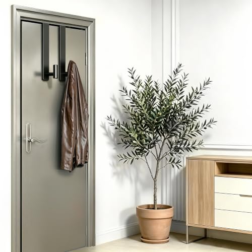WUIVIUT Extended Over Door Hooks, Heavy-Duty Stainless Steel No-Drill Coat & Towel Hanger (T Shape 2 Pack, Fits 1-3/4'' Thick) - size: Extended, T Shape 2 Pack, Black