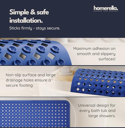 Bathtub Mat Non Slip 35x16 - homerella® Bath Mat Incl. Hooks for Drying, Extra Long, 100% BPA Free, Shower Mat Non Slip Anti Mold, Machine Washable, Shower Mats for Inside Shower Mildew Resistant | Mildew Resistant, Machine Washable, Extra Long Tub Mat, S