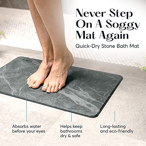 Stone Bath Mat for Bathroom, Dries in Seconds - Diatomaceous Earth, Slate | Super absorbent, quick-drying & easy to clean. Natural material that lasts — restores with light sanding. - color: Slate