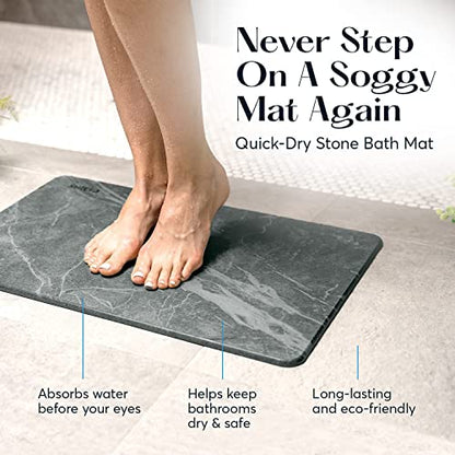 Stone Bath Mat for Bathroom, Dries in Seconds - Diatomaceous Earth, Slate | Super absorbent, quick-drying & easy to clean. Natural material that lasts — restores with light sanding. - color: Slate