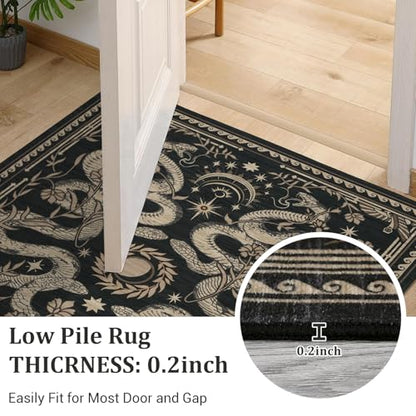 ROYHOME Snake Washable Rug - color: Black, size: 9' x 12' (Rectangular)