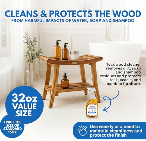 EcoDecors 18" Teak Shower Bench with Teak Cleaner, Oil & Wood Sealer - size: 18" Shelf + Oil + Cleaner + Sealer