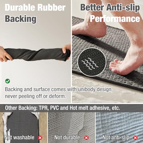 TYUU Bathroom Rugs Non Slip Washable, Super Absorbent Thin Bath Mat Small Quick Dry Low Pile Bathroom Rug, Dark Grey 16"x24" - color: Dark Grey, size: 1'4" X 2' (Rectangular)