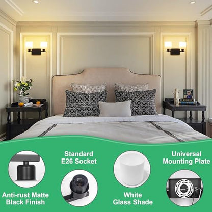 Black Bathroom Light Fixtures Over Mirror, 2-Light Vanity Lights | Anti-Rust Wall Sconces 12 Inches, E26 Standard Socket, Milky White Glass Shades, Easy Installation, Bulbs Not Included - color: Black-2 Light