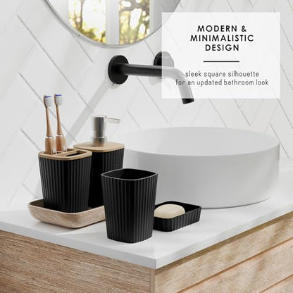 Clara Clark Black Bathroom Set, Bathroom Sets with Shower Curtain and Rugs | 22 Piece Bathroom Accessories Set with Toothbrush Holder, Soap Dispenser, Soap Dish, Toilet Brush, and Bathroom Trash Can - color: Black, size: Complete Set + Bath Rugs