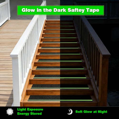 Anti Slip Tape for Wooden Steps, Glow in the Dark Stair Treads 10 Pack 30 x 6 Inch, 80 Grit Stair Grips Non Slip, Step Grips for Stairs Indoor & Outdoor for Home Safety