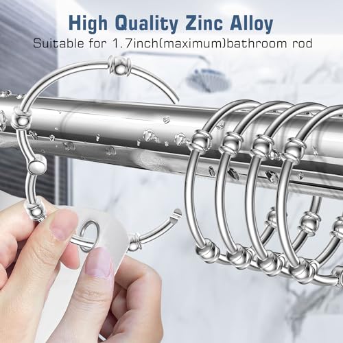 Shower Curtain Rings,12 Pack Round Shower Curtain Hooks for Bathroom Glide Smoothly Rustproof Metal Shower Hooks for Shower Curtain Rod,Snap Joint Design, Zinc Alloy, Nickel - color: Silver