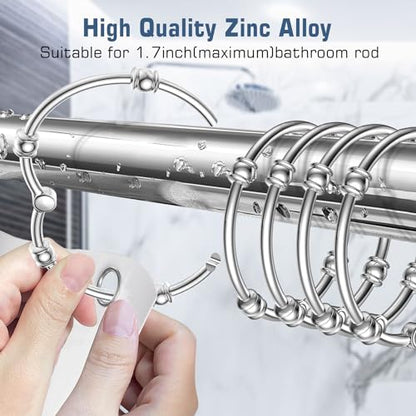 Shower Curtain Rings,12 Pack Round Shower Curtain Hooks for Bathroom Glide Smoothly Rustproof Metal Shower Hooks for Shower Curtain Rod,Snap Joint Design, Zinc Alloy, Nickel - color: Silver