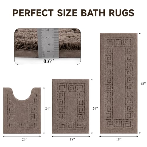 Pauwer Bathroom Rugs Sets 3 Piece, Plush Absorbent Bath Rug, Coffee | Microfiber Bath Mat Set, Non Slip Washable, Quick Dry Floor Carprt, Soft U Shaped Toilet Mats For Bathroom Shower Sink - color: Coffee