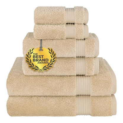 Cotton Paradise 100% Cotton Turkish Towel Set, Soft Absorbent Quick Dry, 6 Piece Towel Set, Beige - color: Beige, size: (27"x54") +( 16"x28") + (13"x13")
