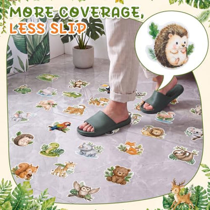 Fullhawl 30 Pcs Safari Animal Non Slip Bathtub Stickers Colorful Safari Animal Anti Slip Shower Stickers Shower Floor Nonslip Sticker Applique Adhesive Decals Treads with Scraper for Bathtub Bathroom - style: Safari Animal