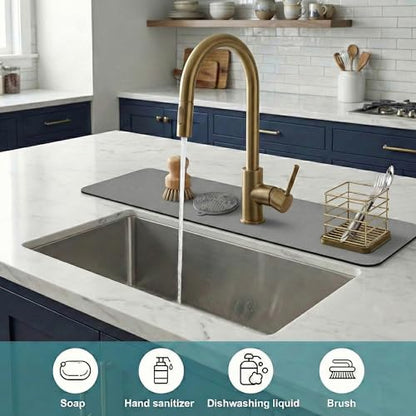 Cuttable Kitchen Sink Faucet Mat: 24" Lx5.5 W Splash Guard with Center Hole | Customizable Absorbent Non-slip Fabric Rubber Mat, Cut to Fit 2,3,4 Holes Irregular Sink with Soap Dispenser Air Gap - size: 24''Lx5.5''W