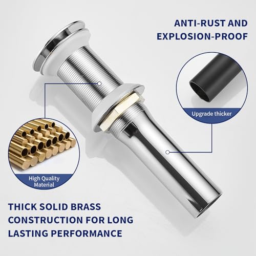 Homevacious Chrome Bathroom Sink Drain Pop up Drain Without Overflow | Rustproof Bathroom Sink Stopper with Detachable Strainer Basket All Metal Rustproof Fits 1-1/2" to 1-3/4" Sink Hole - color: Chrome