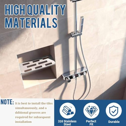 12 Inch Shower Niche Shelf Mirror Effect 316 Stainless Steel Tile Insert | Rectangular Shelf For 12 Inch Tile Prefabricated Niches, Fits 1/8 Inch Grout Lines, Shower Niche Insert Mirror Effect 316 SS - size: 316 Stainless Steel - Mirror Finish