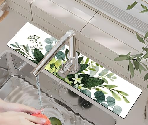 Kitchen Sink Splash Guard Faucet Mat -1 PC Super Absorbent Fast Drying Mat Sink Gadgets-Splash Guard Behind Faucet Drip Catcher for Kitchen, Bathroom,Sink Mat, Dish Drying Mat, Bathroom(23.5" X 5.5" ) - color: Watercolor, size: 5.5" x 23.5"