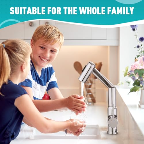 Rotatable Bathroom Faucet with Temperature Display in Fahrenheit(Batteries-Free), Height Adjustable Sink Smart Faucet with 3 Water Settings for Bathroom RV Lavatory Vanity Sink, LCF-2401, Chrome - color: Chrome - Fahrenheit