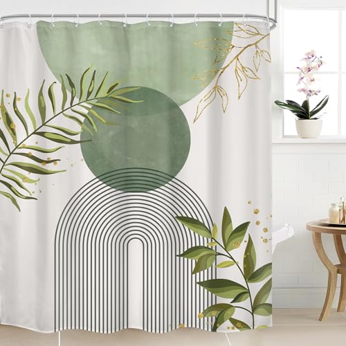 Sage Green Boho Extra Abstract Bohe Olive Bathroom Shower Curtain Set | Dark Botanical look; 72"W x 84"L. waterproof HD print, quick-dry fabric and free hooks for easy setup. - color: A-02sage Green, size: 72"W x 84"L (Pack of 1)