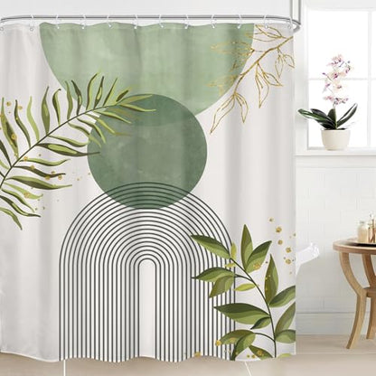Sage Green Boho Extra Abstract Bohe Olive Bathroom Shower Curtain Set | Dark Botanical look; 72"W x 84"L. waterproof HD print, quick-dry fabric and free hooks for easy setup. - color: A-02sage Green, size: 72"W x 84"L (Pack of 1)