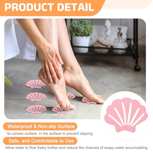 uxcell 30pcs Non-Slip Bathtub Stickers, Anti-Slip Shower Stickers Showers Treads Shell Shaped Appliques with 2 Pcs Scraper for Bath Tub Shower Stairs, Pink - color: Pink