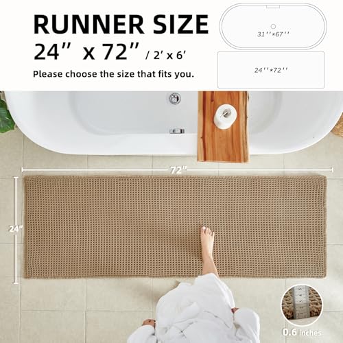 TYUU Waffle Runner Rug Bathroom, Long Boho Bathroom Rugs Non Slip Washable Super Absorbent Quick Dry Farmhouse Bath Mat, 72"x24" Khaki - color: Khaki, size: 2' X 6' (Runner)