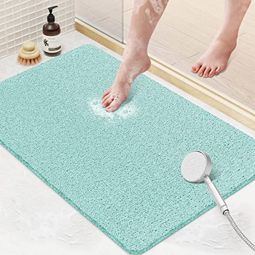 SoftDuo Shower Mat Bathtub Mat Non-Slip Soft Tub Mat | 24x16 inch,PVC Loofah Bath Mat with Drain for Tub and Bathroom,Quick Drying,Green - color: Green, size: 24" x 16" (Rectangular)
