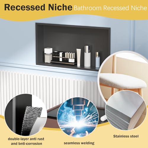 Shower Niche 24"x12"，No Tile Needed，Stainless Steel Niche Bathroom for Shower Wall，Matte Black （ 24 x 12 in） - color: Black, size: 12 * 24 in