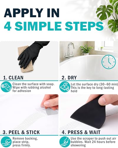 Anti-Slip Shower Stickers, Non-Slip Bathtub Appliques, Tub & Bath Strips | 30-Pack for Fuller Coverage | White, Low-Profile Design | Includes Scraper for Easy Application - color: White