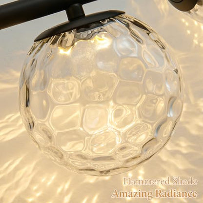 LED Bathroom Vanity Light Fixtures,Modern Black Makeup Bathroom Lighting | 5 Lights Hammered Clear Globe Glass Wall Sconce,Dimmable Mid Century Modern Bubble Glass Bathroom Vanity Lights over Mirror - color: Black Hammered Glass, size: Integrated LED