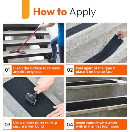 Stair Treads Non-Slip for Wooden Steps Indoor and Outdoor Grip Tape 6"x24" | 5 Pack, Waterproof 80-Grit Adhesive Treads for Concrete Steps, Anti Slip & Strong Non-Skid Traction, Weather Resistant, Black - size: Black, style: 5 Pack