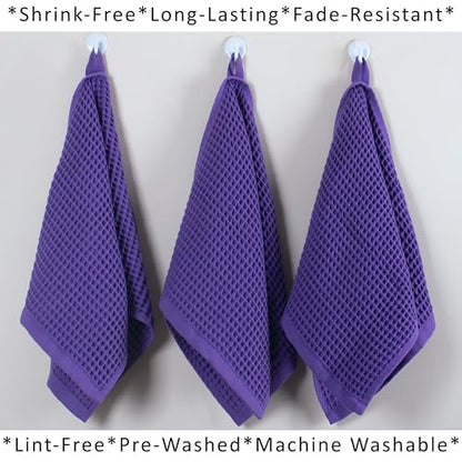 PÜSKÜL Natural 100% Turkish Cotton Waffle Kitchen Towels Set of 3 | Oeko-Tex, Premium Waffle Hand Towels for Bathroom | Soft Absorbent Quick-Dry Lint-Free Dish Towel Large 32x16 inch (3, Lilac) - color: Lilac