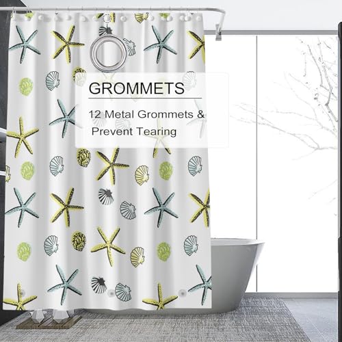 Shower Curtain Liner 72 x 72, Plastic Waterproof 4G Lightweight Shower Liner for Bathroom, with Grommets Holes and 3 Heavy Duty Magnetic Weights - color: Sea Star Shell