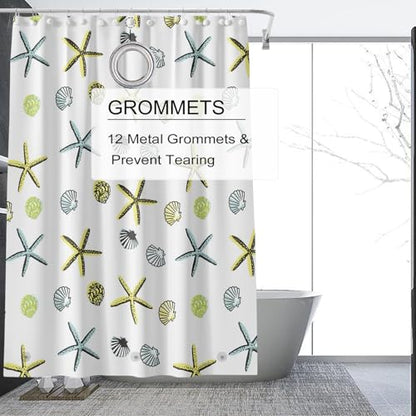 Shower Curtain Liner 72 x 72, Plastic Waterproof 4G Lightweight Shower Liner for Bathroom, with Grommets Holes and 3 Heavy Duty Magnetic Weights - color: Sea Star Shell