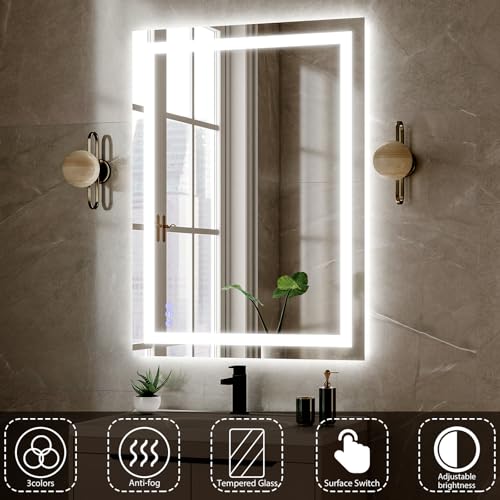 LED Bathroom Mirror 26 x 38 Inch - 3 Adjustable Modes | Lighted Smart Bathroom Vanity Mirror, Anti-fog, Memory Function, Tempered Glass, Wall Mounted Horizontally Vertically - size: 38"L x 26"W
