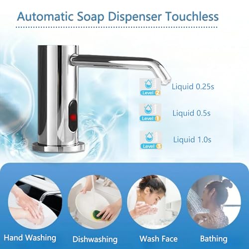 Automatic Soap Dispenser Touchless for Kitchen and Bathroom, Sink Built in Commercial Electric Soap Dispenser,Upgraded Infrared Sensors, with Bottle and Pump Electroplated 33.81oz/1000ml - size: Drip-Silvery