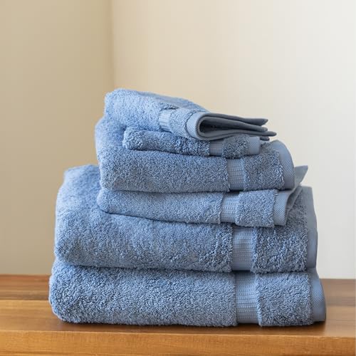 SALBAKOS 100% Turkish Cotton Bathroom Towel Set of 6-Piece, Blue | 630 Gsm Thick Super Soft Highly Absorbent 2 Bath + 2 Hand + 2 Washcloth Towels Sets, Giftable, Hotel Quality, Made in Turkey - color: Blue, size: 6 Piece Towel Set