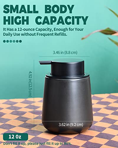 Bosilunlife 12Oz Ceramic Foam Soap Dispenser for Bathroom Kitchen Counter | Premium countertop foam pump creates delicate dense foam, stable desktop placement, Matte Black - color: Matte Black