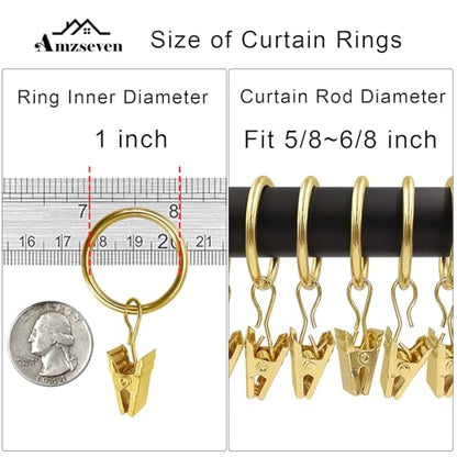 100 Pack Metal Curtain Rings with Clips, Drapery Clips with Rings, Drapes Rings 1 inch Inner Diameter, Fits Diameter 5/8 inch Curtain Rods, Gold Color - color: Gold, size: 1" I D 100 Pack