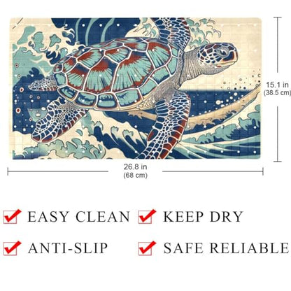 Bathtub Mats for Shower Tub, Sea Turtle wiht Ocean Wave Anti-Slip Bath Mats for Inside Tub, Bathroom Shower Mats with Drain Holes and Suction Cups - color: Multi 02